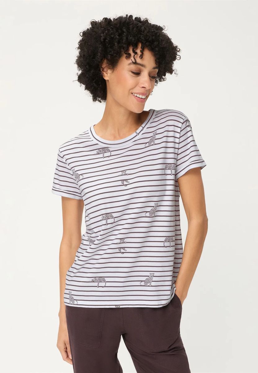 Gestreiftes T-Shirt mit Leopardenmuster