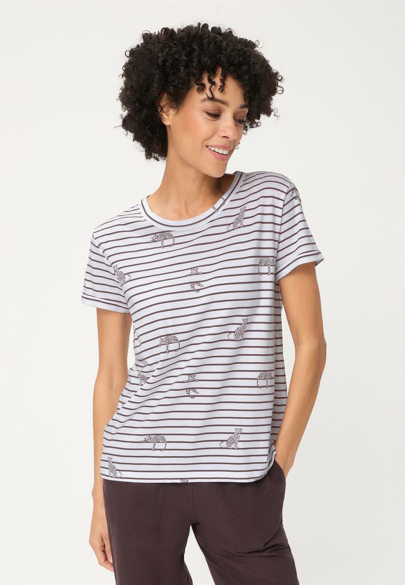 Gestreiftes T-Shirt mit Leopardenmuster