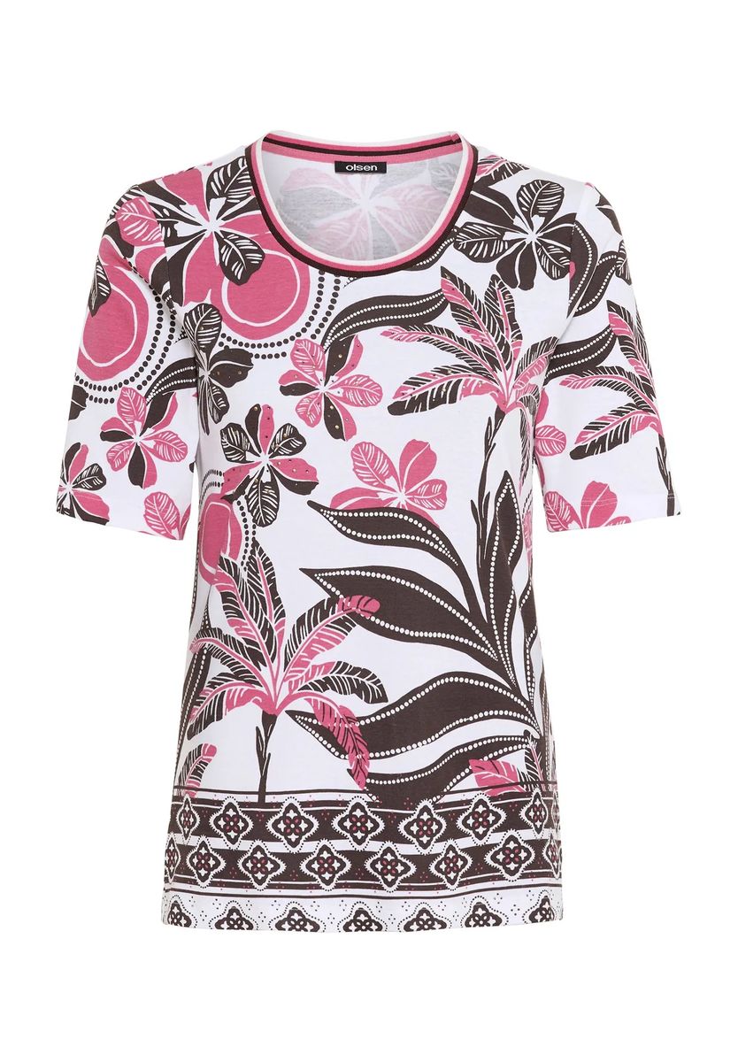 Locker geschnittenes T-Shirt mit Tropenprint