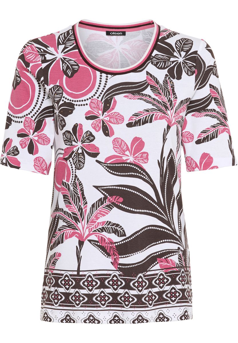 Locker geschnittenes T-Shirt mit Tropenprint