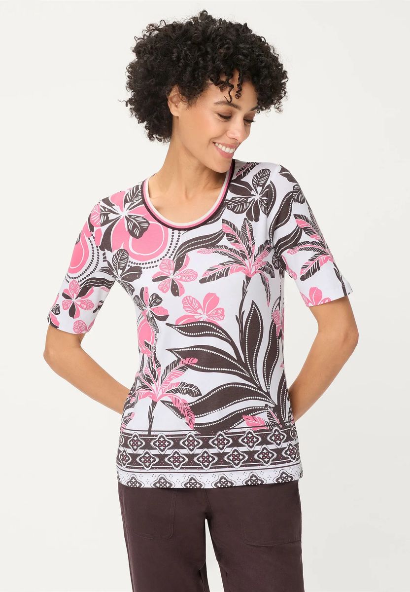 Locker geschnittenes T-Shirt mit Tropenprint