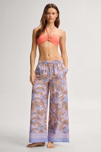 Weite Stoffhose mit Palmen-Print