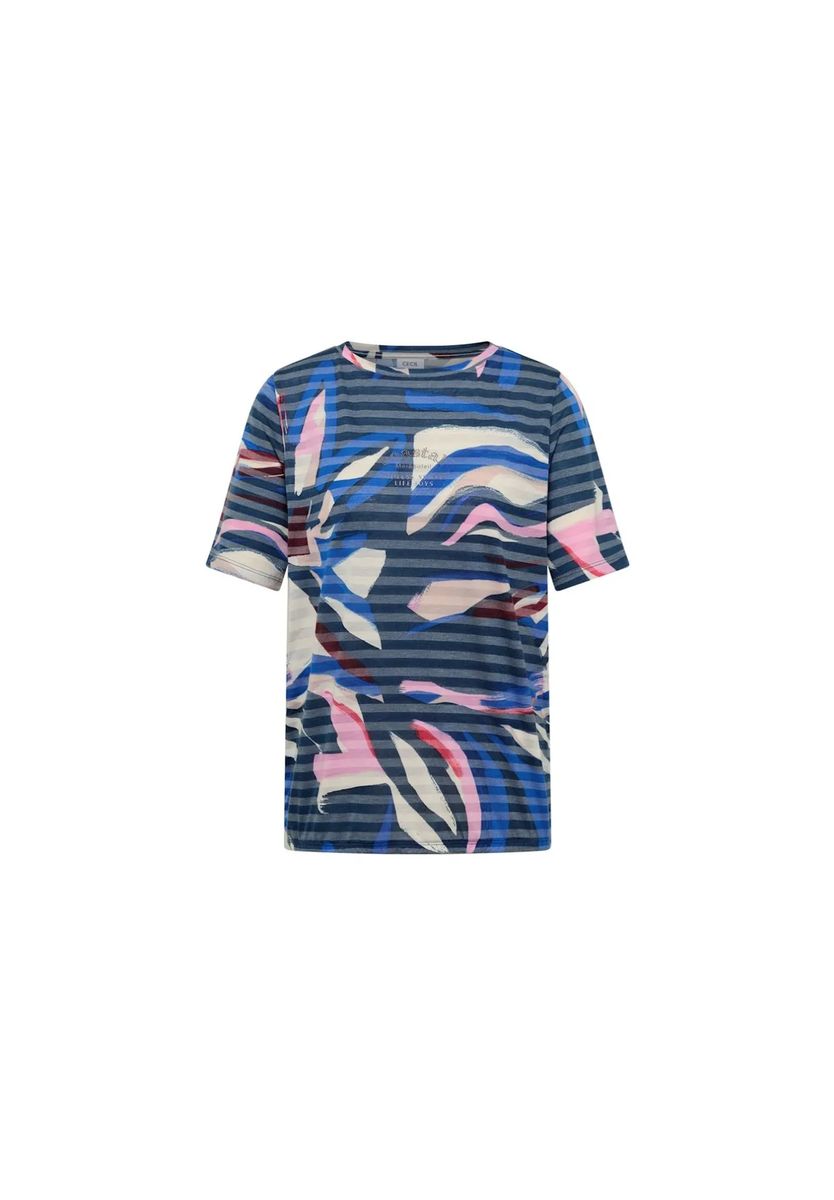 T-Shirt mit abstraktem Print und U-Boot-Ausschnitt