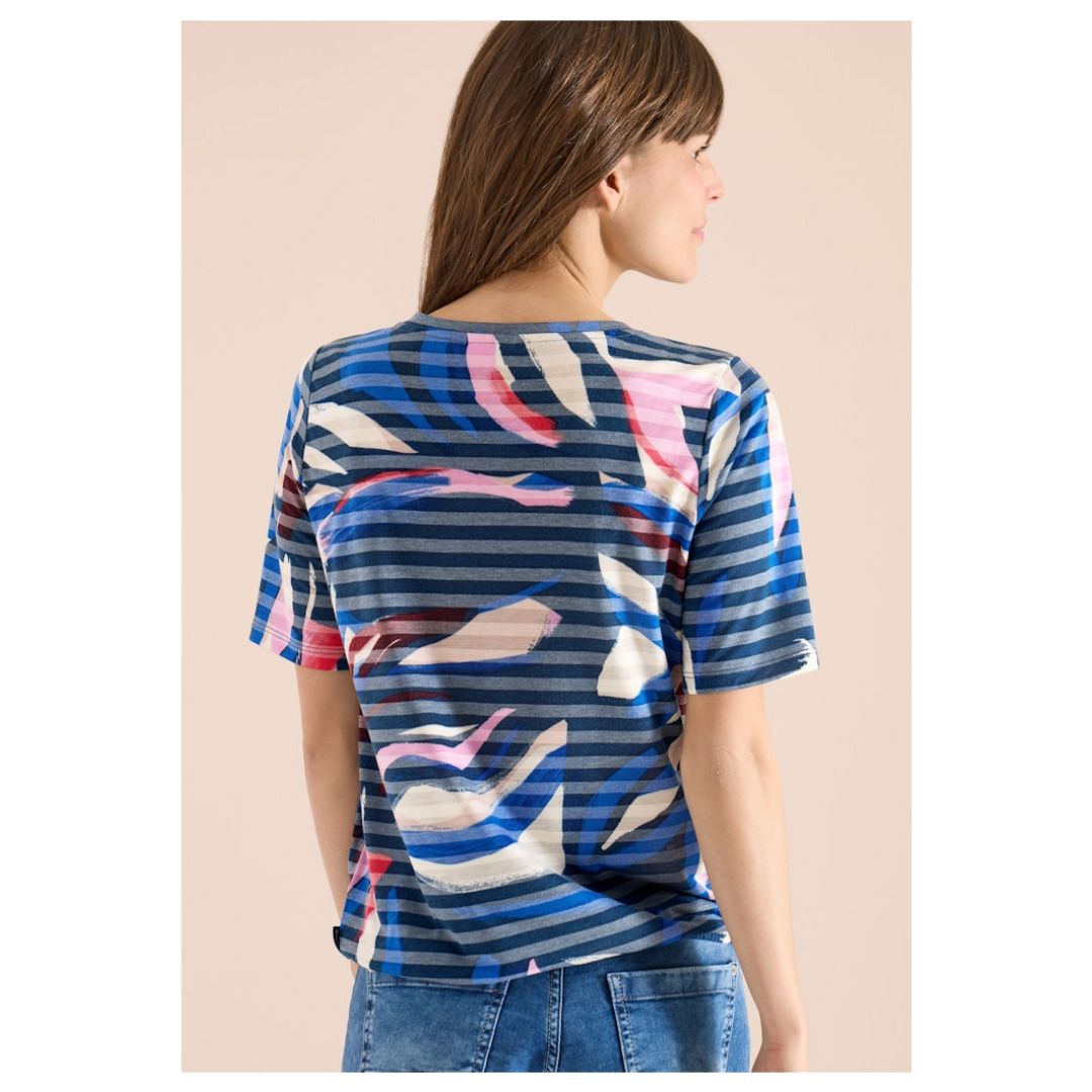 T-Shirt mit abstraktem Print und U-Boot-Ausschnitt