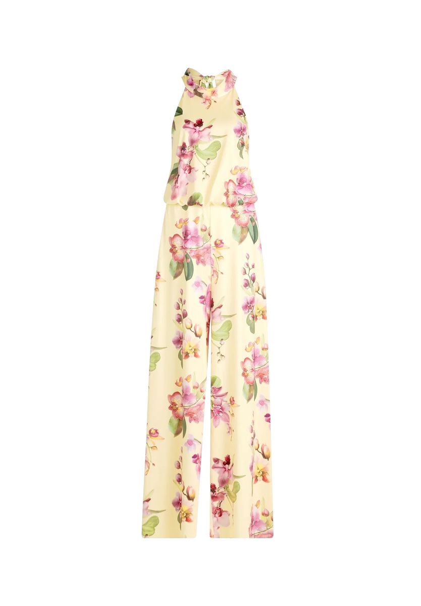 Geblümter Neckholder-Jumpsuit mit weitem Bein