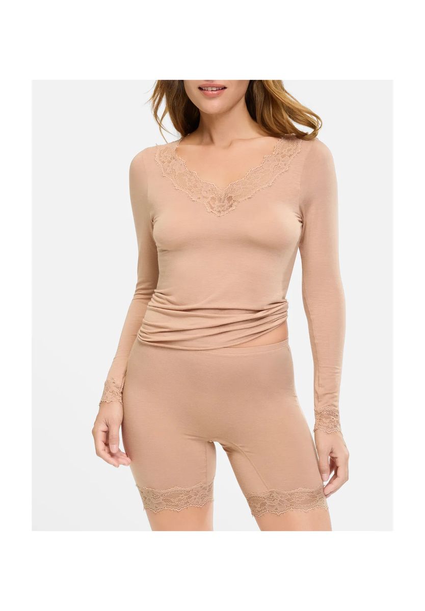Langarm-Loungewear-Oberteil mit Spitze