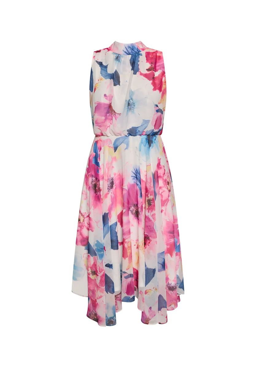 Florales Chiffonkleid mit Stehkragen