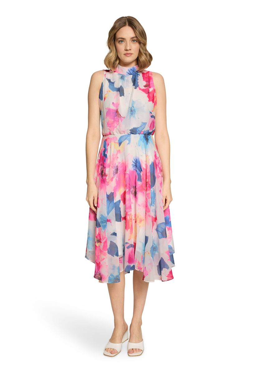 Florales Chiffonkleid mit Stehkragen