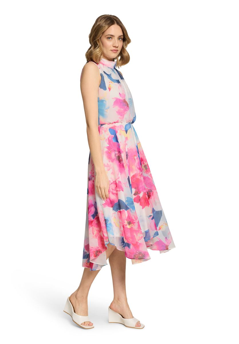 Florales Chiffonkleid mit Stehkragen