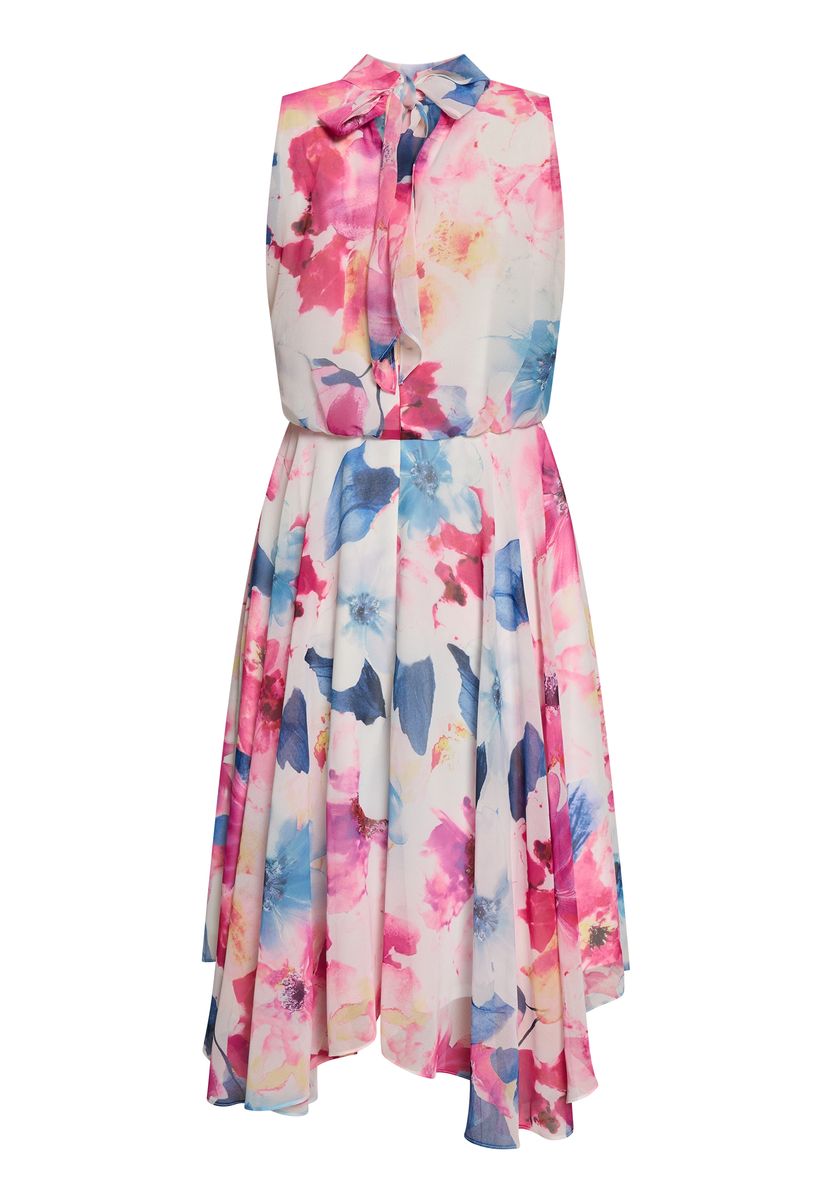 Florales Chiffonkleid mit Stehkragen