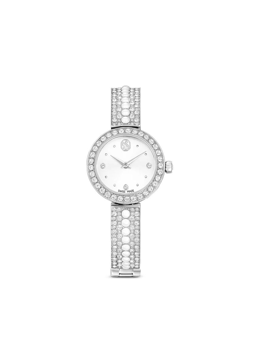 Elegante Kristall- und Perlenarmbanduhr