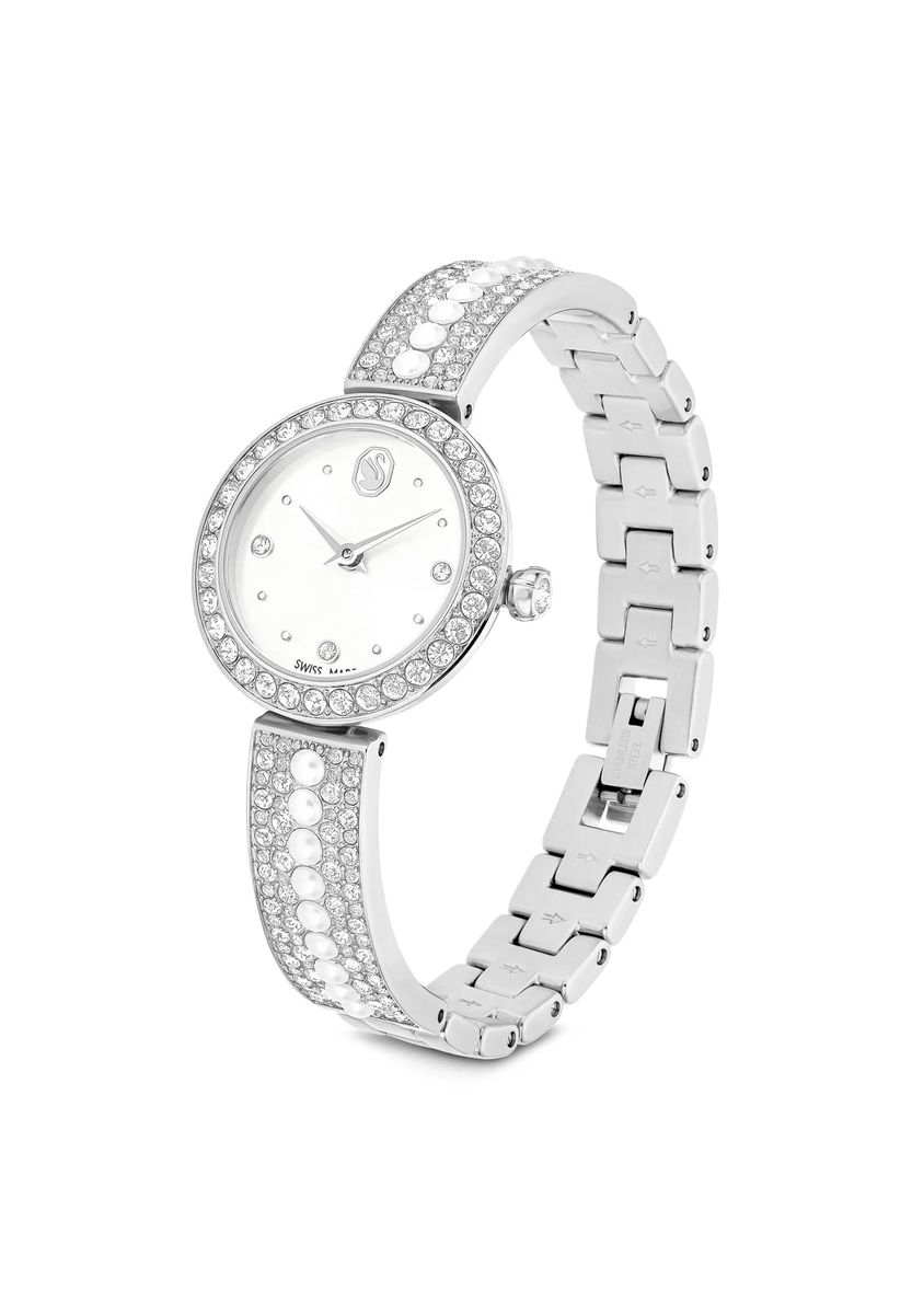 Elegante Kristall- und Perlenarmbanduhr