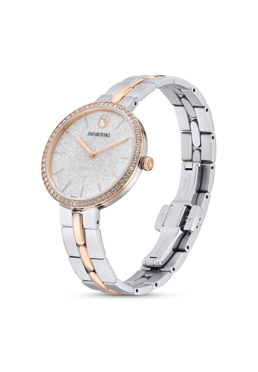 Elegante Bicolor-Armbanduhr mit Kristallen