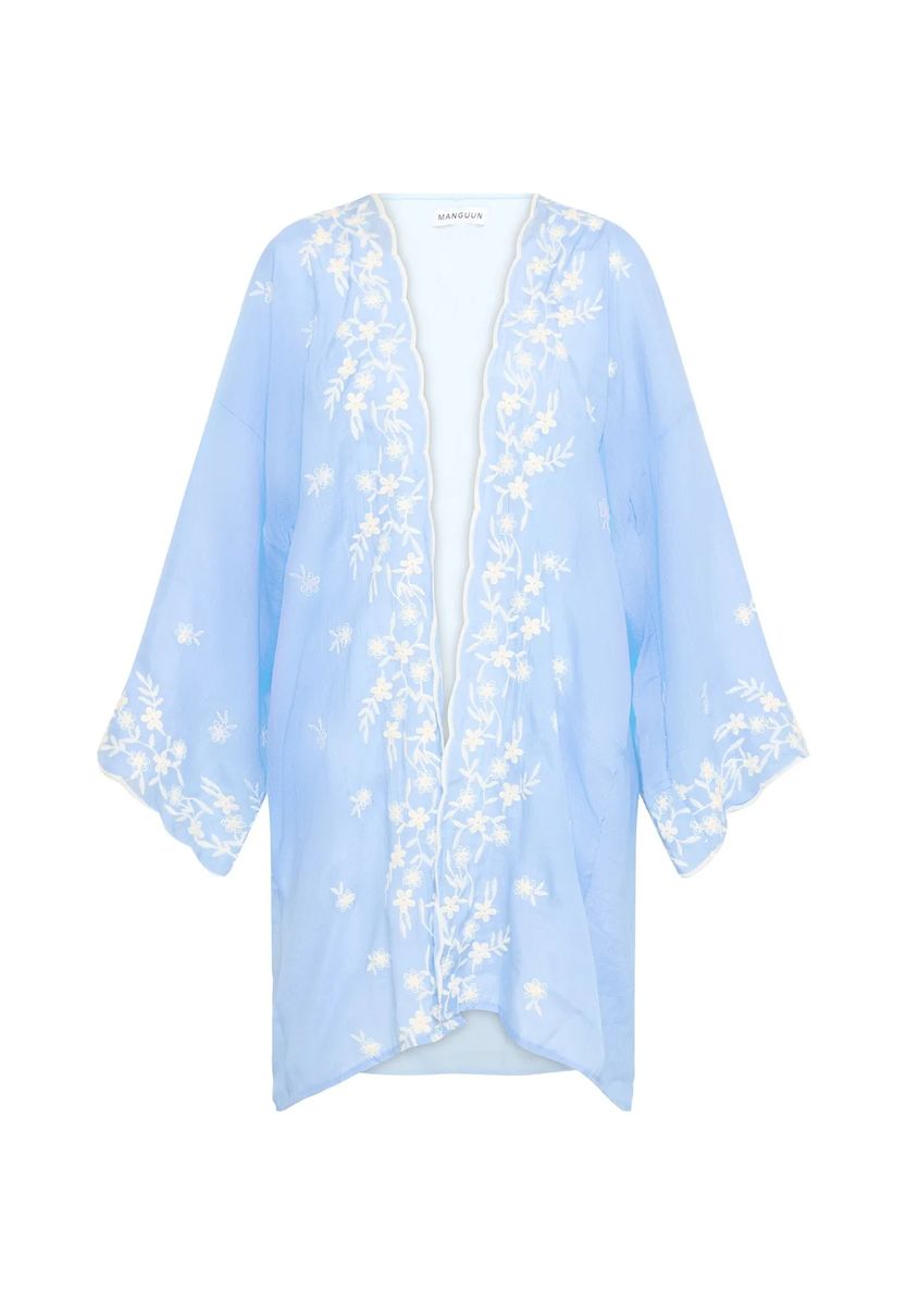 Leichte Kimono-Tunika mit Blumenstickerei