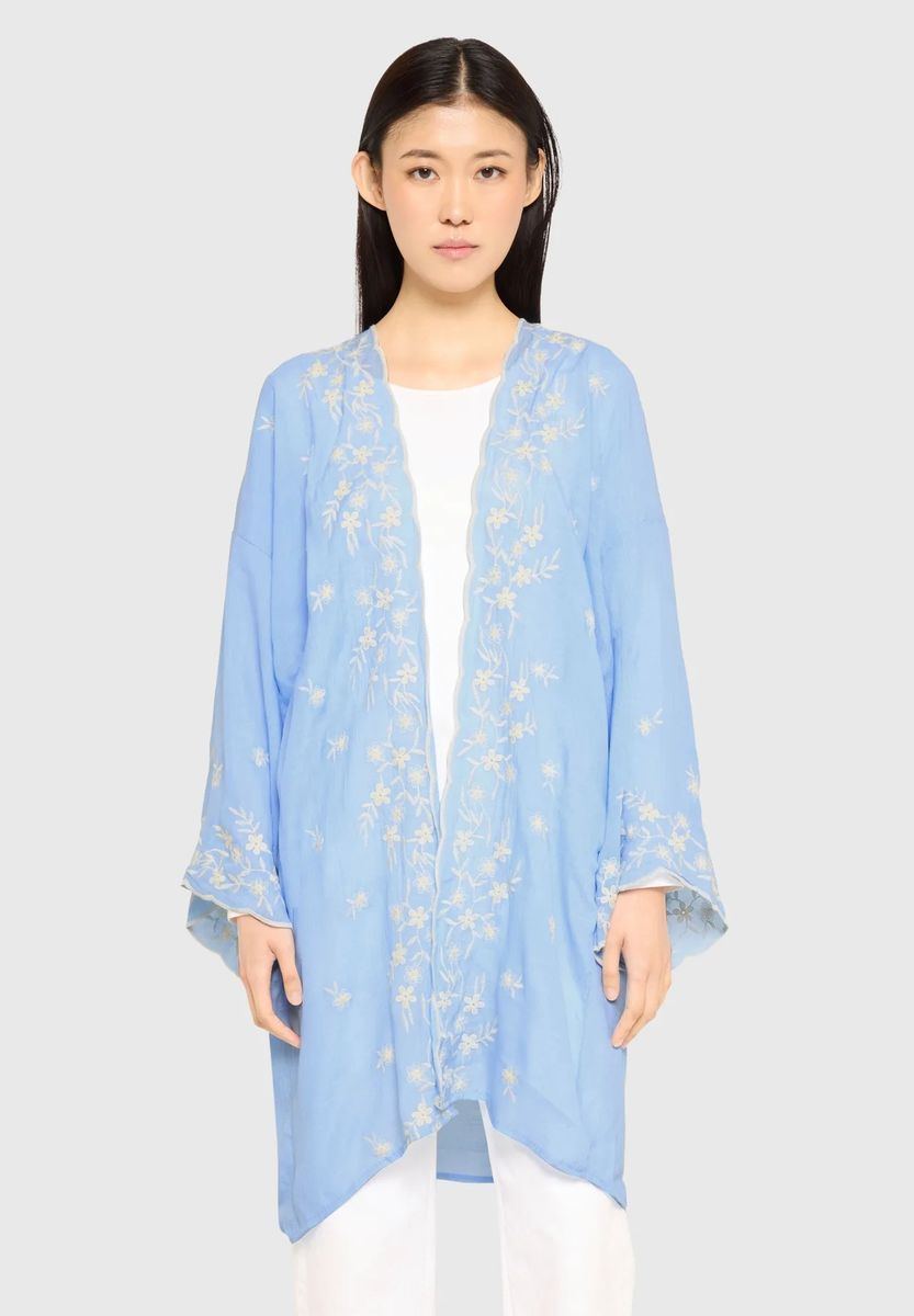 Leichte Kimono-Tunika mit Blumenstickerei