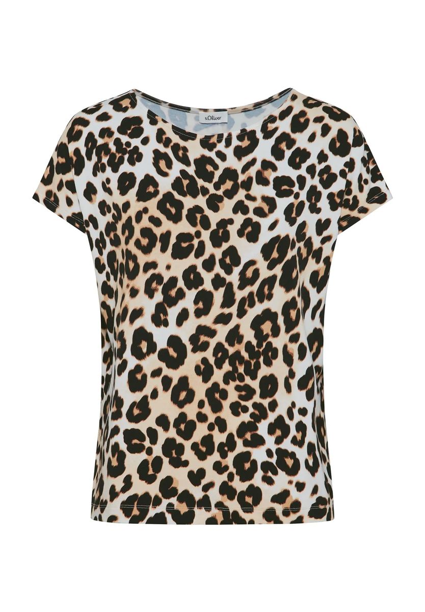 T-Shirt mit Leopardenmuster und überschnittenen Schultern