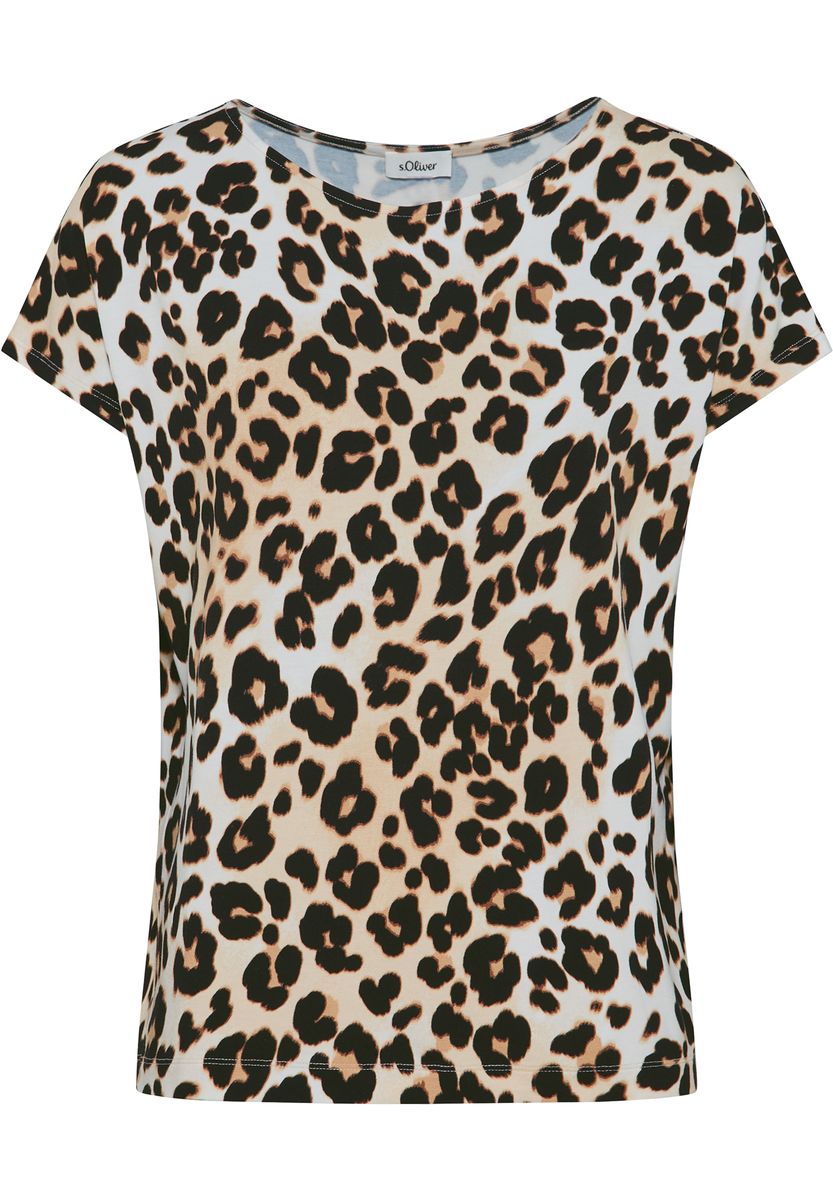 T-Shirt mit Leopardenmuster und überschnittenen Schultern