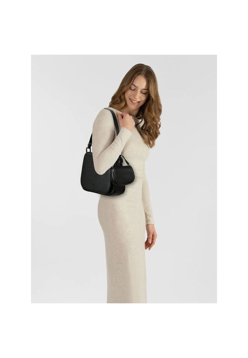 Elegante genarbte Schultertasche mit Pouch