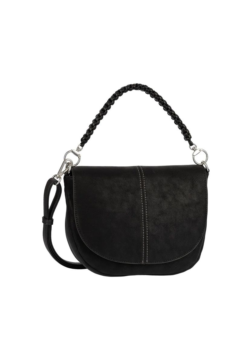 Nubuck-Überschlagtasche mit geflochtenem Henkel
