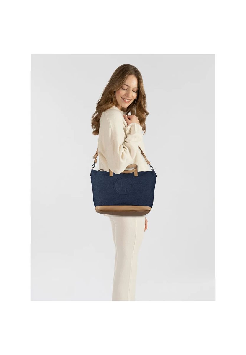 Großer Denim-Shopper mit Kunstlederbesatz