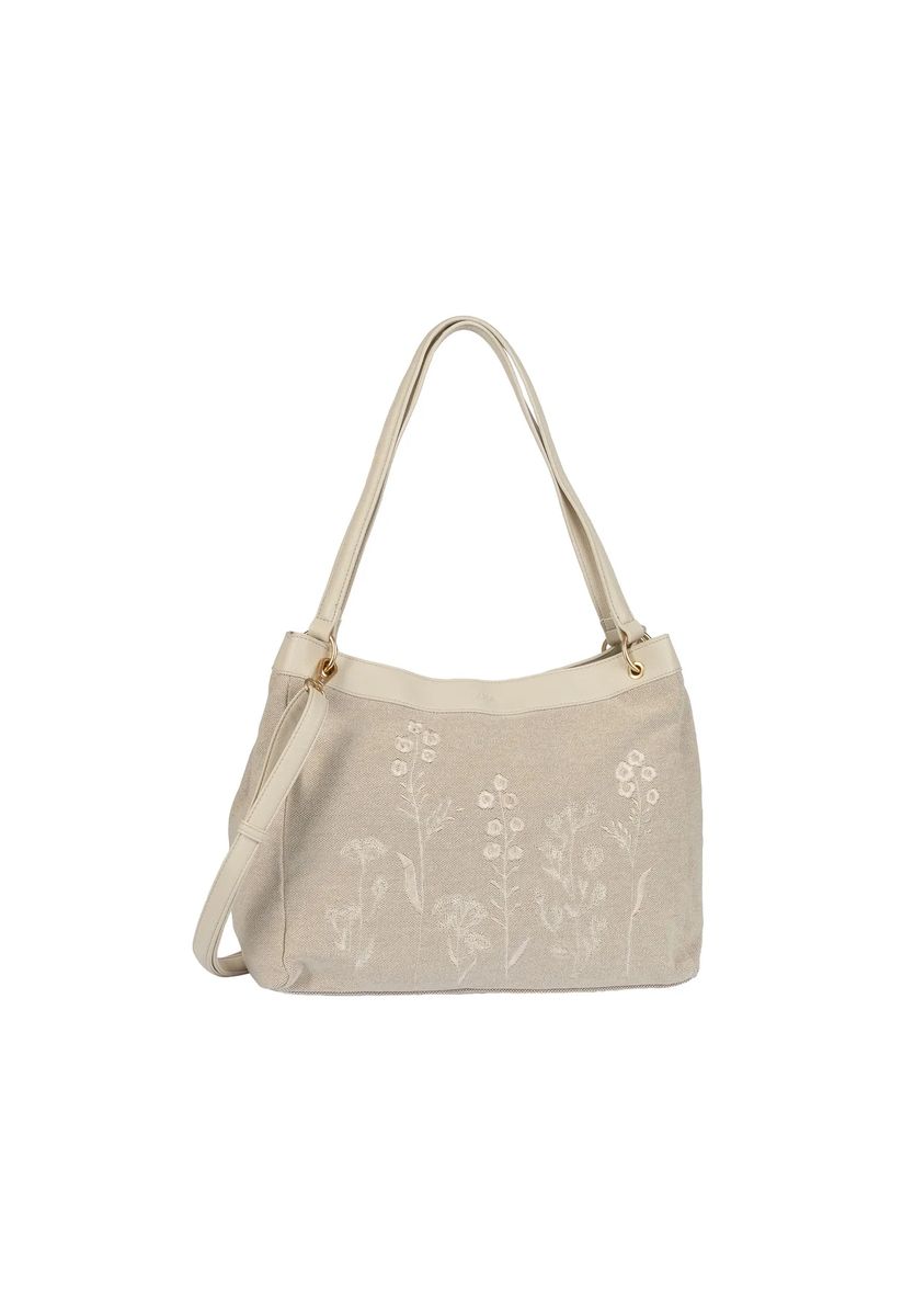 Bestickte Canvas-Schultertasche mit Blumenmotiv