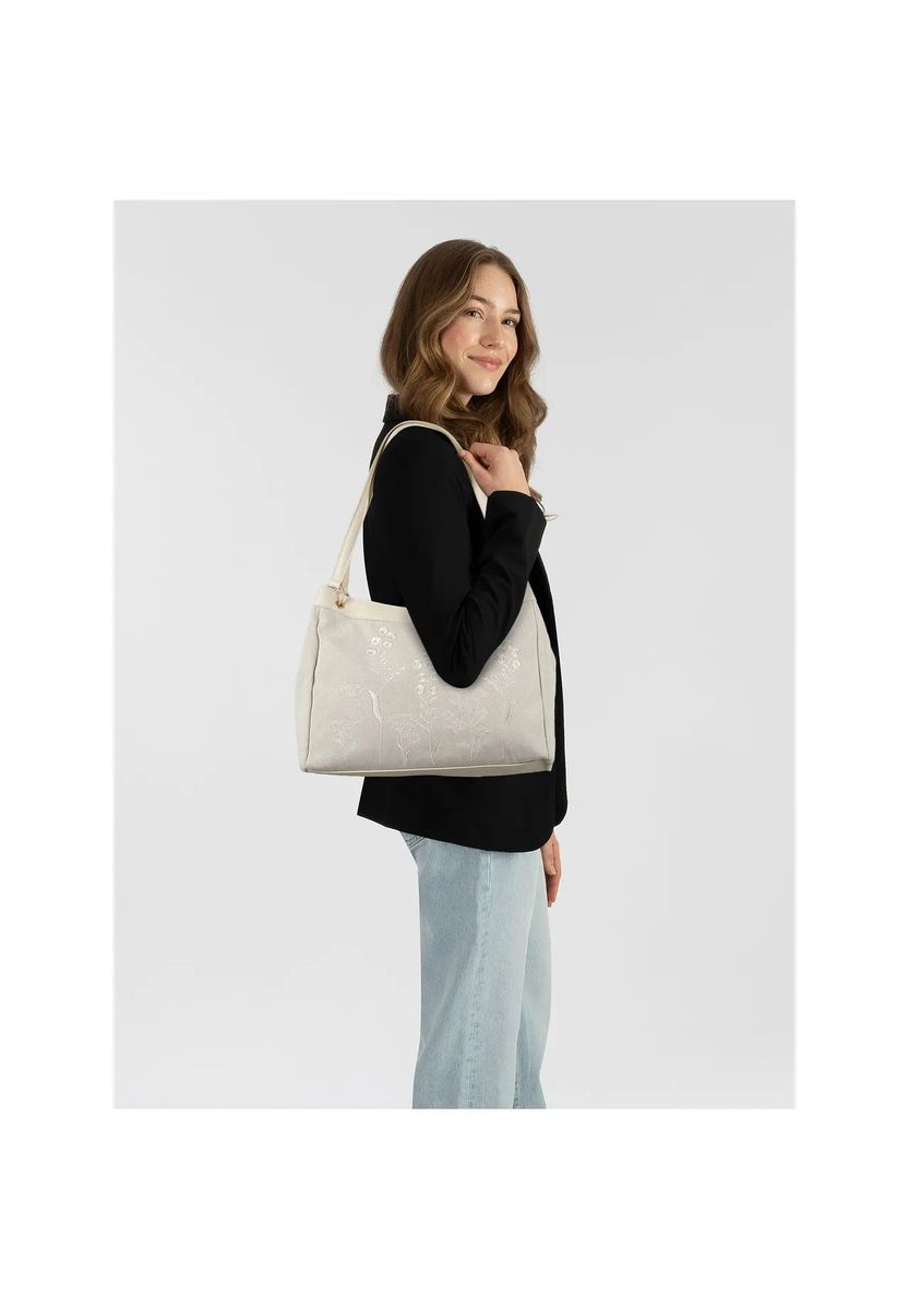 Bestickte Canvas-Schultertasche mit Blumenmotiv