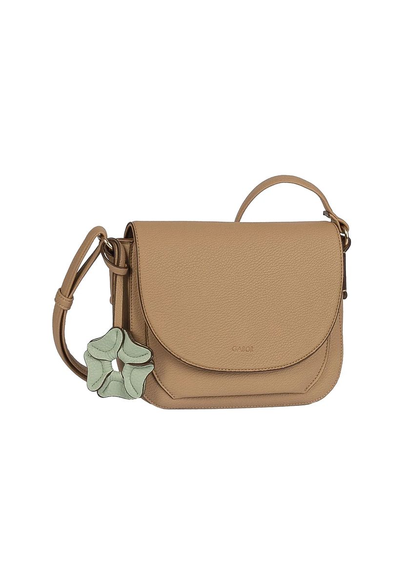 Genarbte Überschlagtasche mit Blütenanhänger