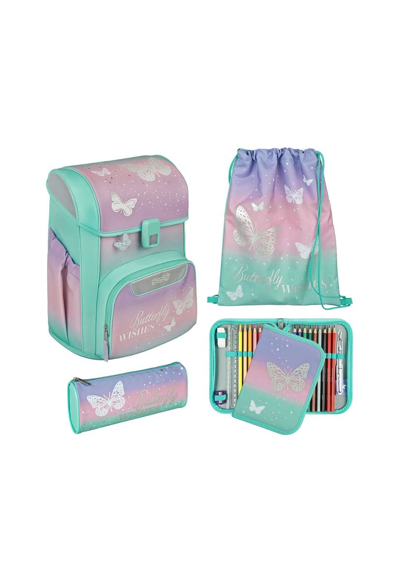 5-teiliges Schulranzen-Set mit Schmetterlingsmotiv
