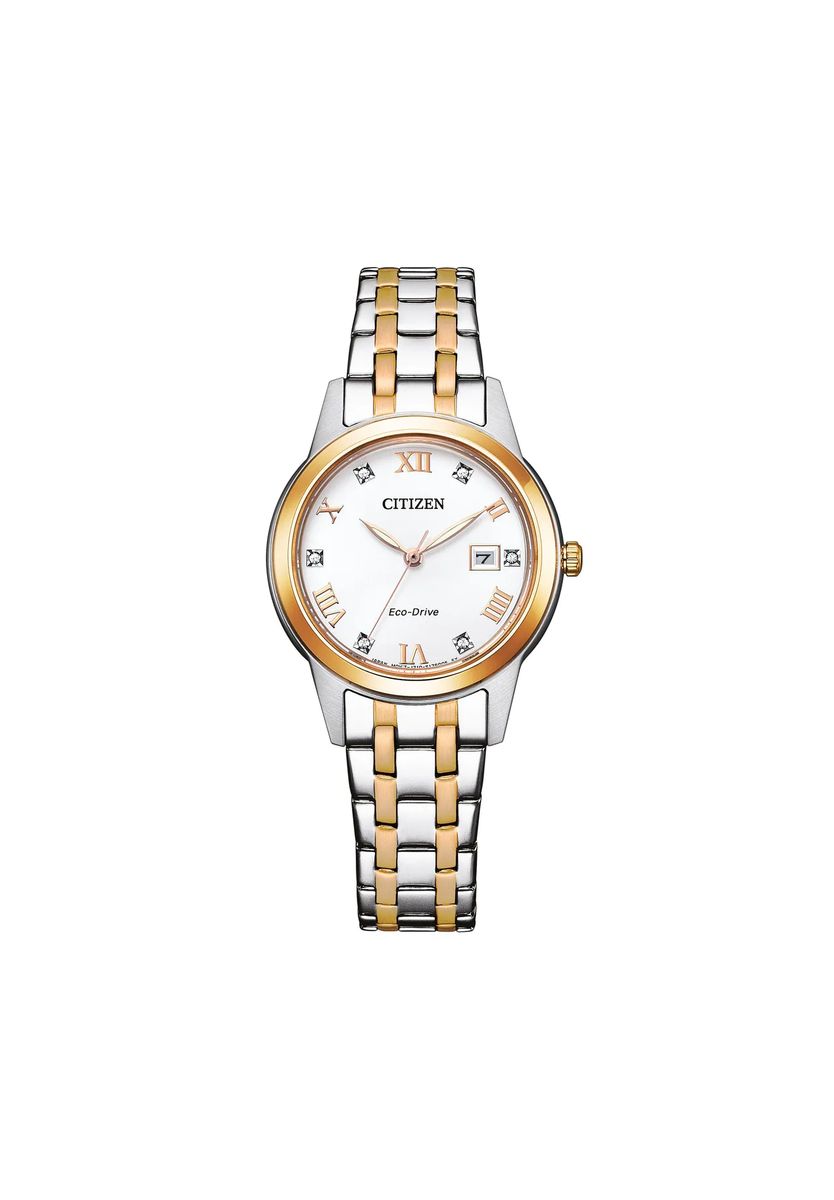 Elegante Bicolor Eco-Drive Armbanduhr