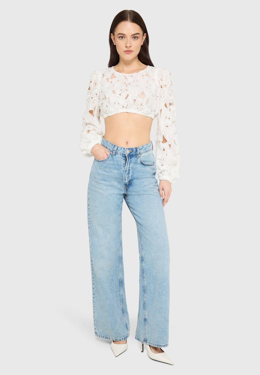 Elegante Bestickte Floral-Spitzenbluse