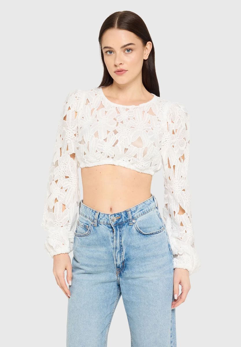 Elegante Bestickte Floral-Spitzenbluse