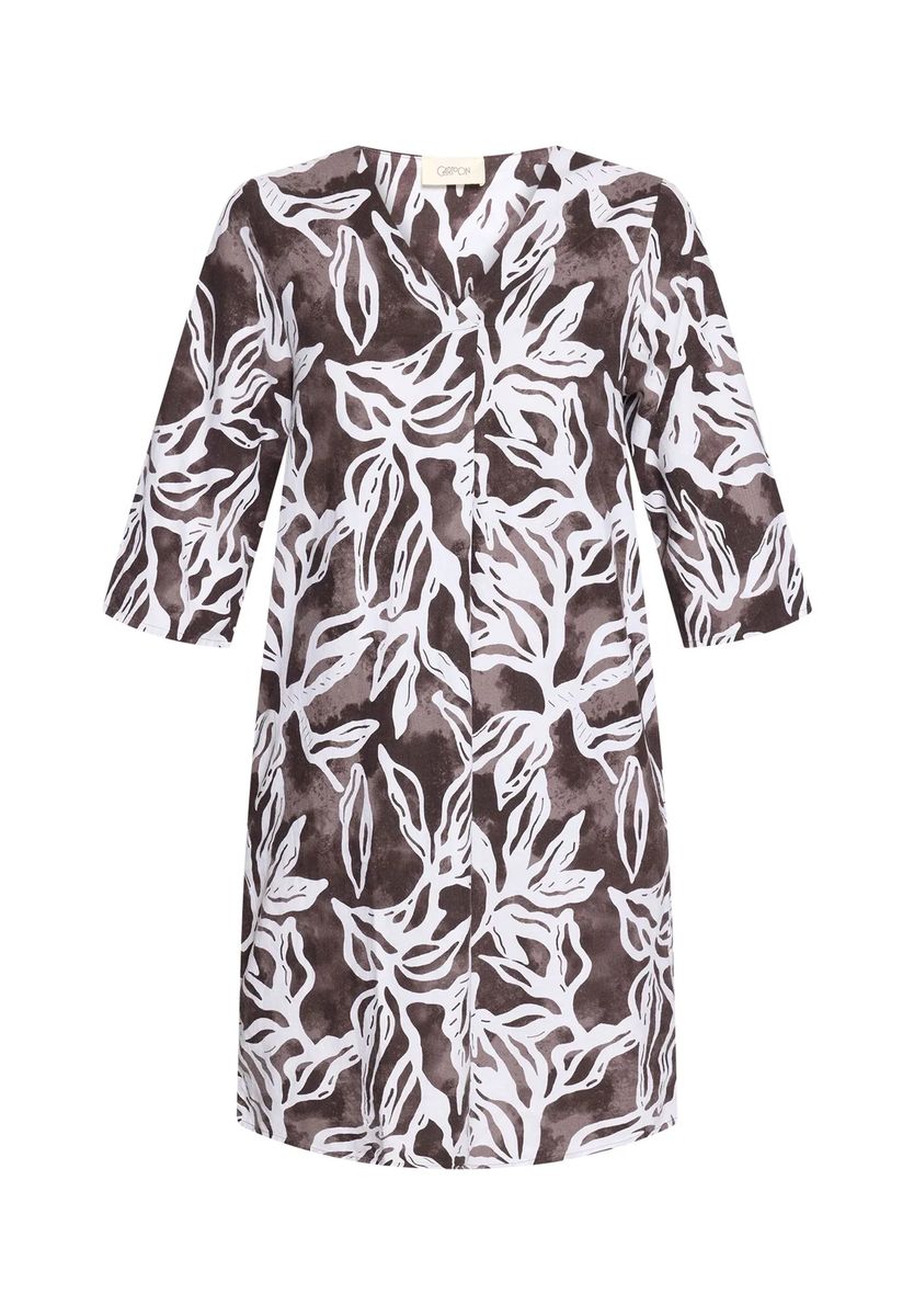 Kleid mit Blattmuster und Leinenanteil