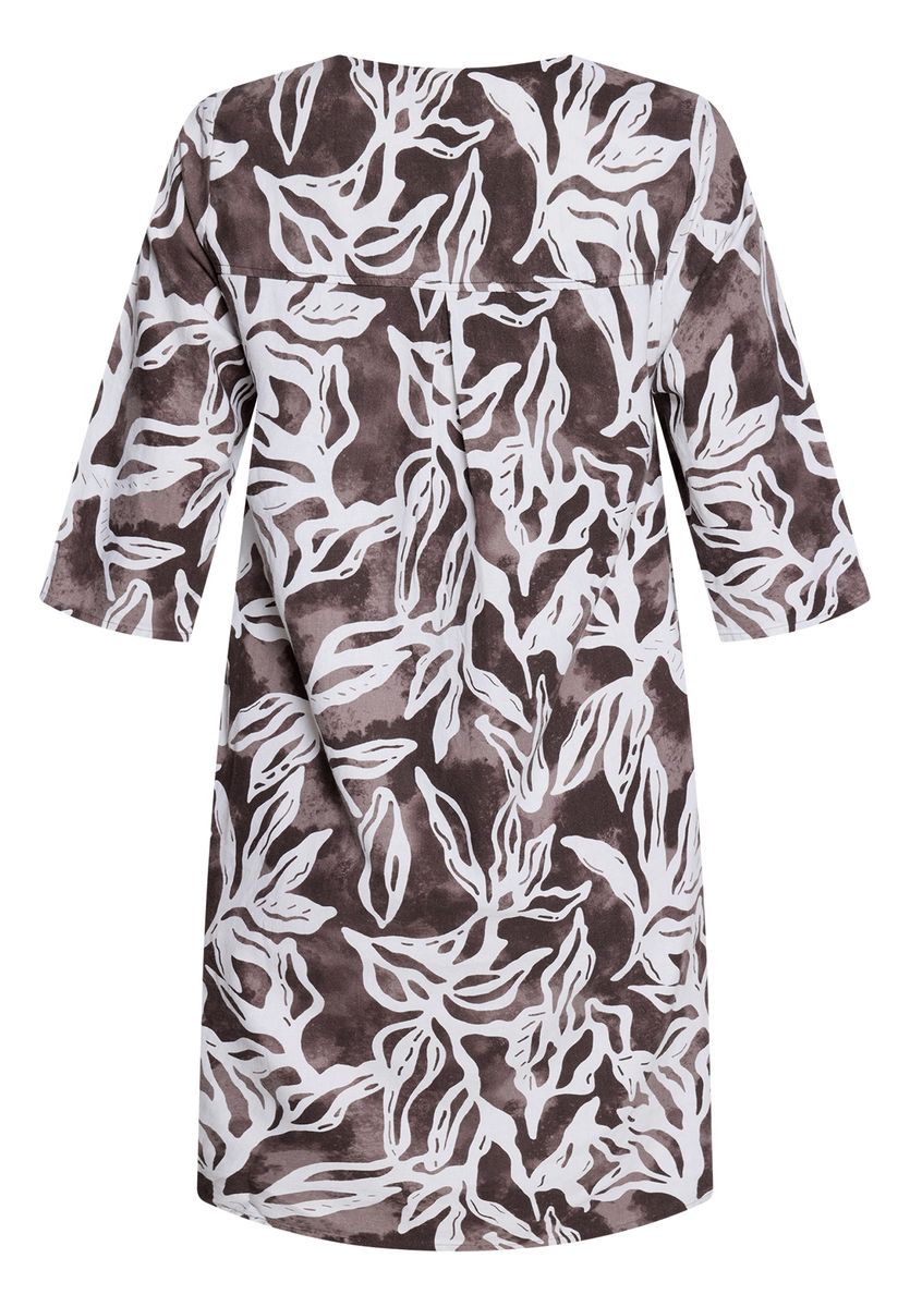 Kleid mit Blattmuster und Leinenanteil