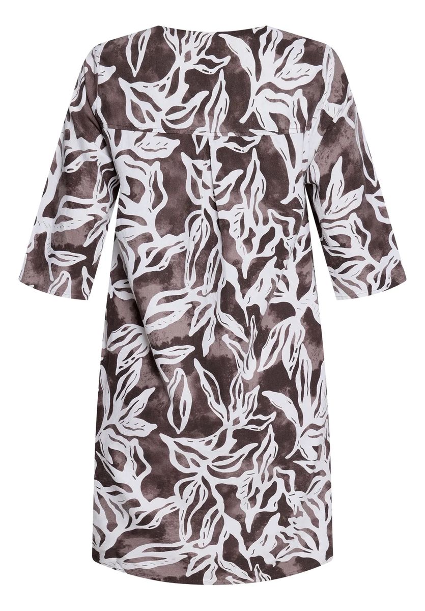 Kleid mit Blattmuster und Leinenanteil