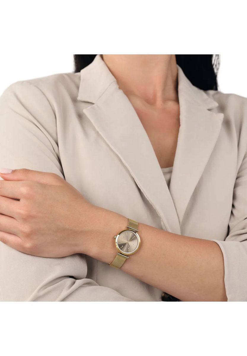 Elegante Mesh-Uhr mit Sonnenstrahl-Zifferblatt