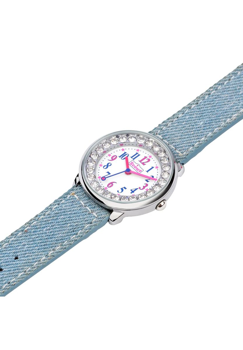 Kinderuhr mit Jeansarmband und Glitzersteinen