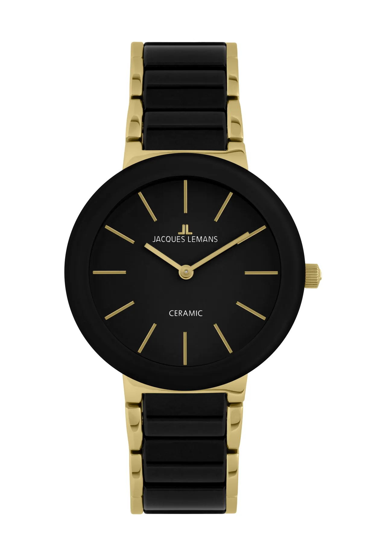 Schlanke Uhr aus Keramik und Gold