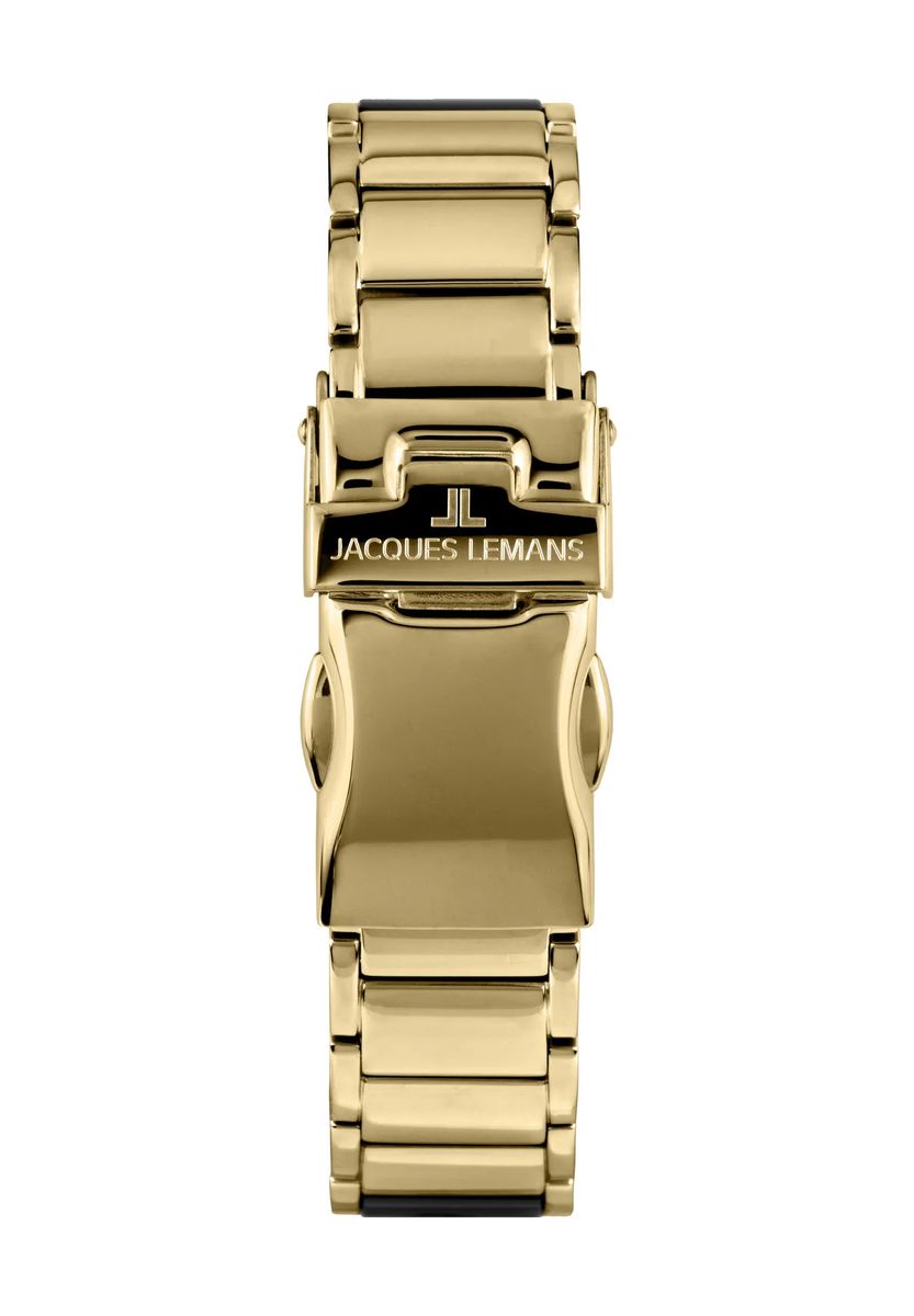 Schlanke Uhr aus Keramik und Gold