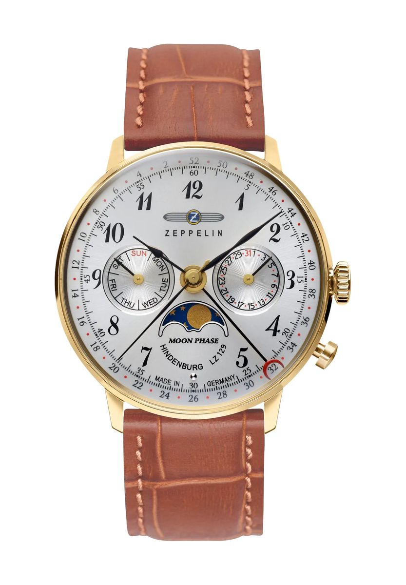 Klassische Mondphasen-Uhr mit Lederarmband