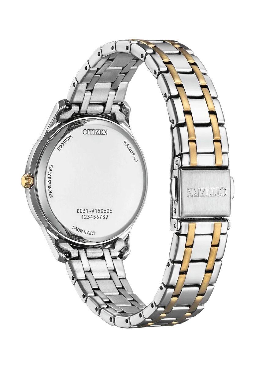 Elegante Bicolor Eco-Drive Armbanduhr