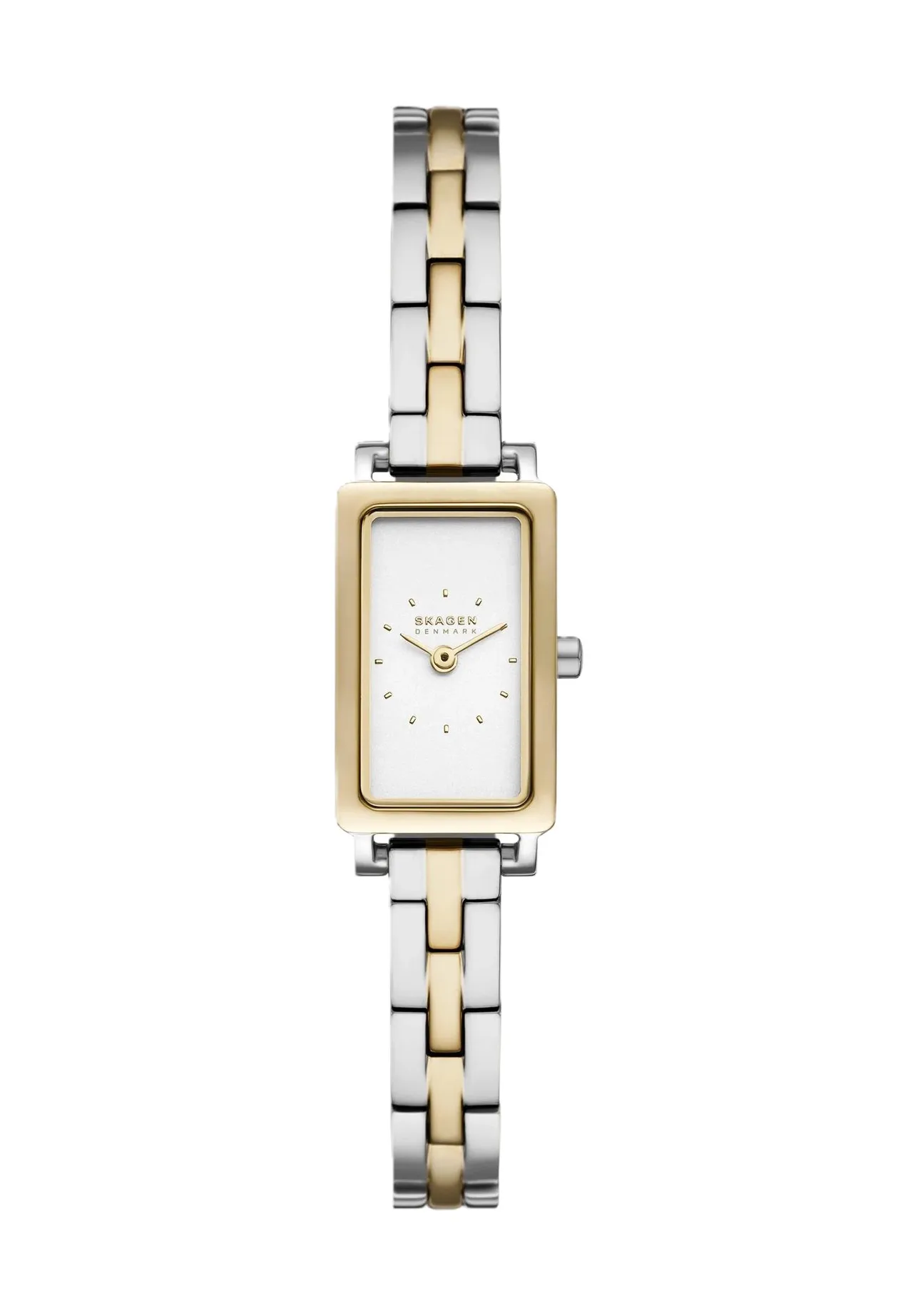 Elegante rechteckige zweifarbige Gliederarmband-Uhr