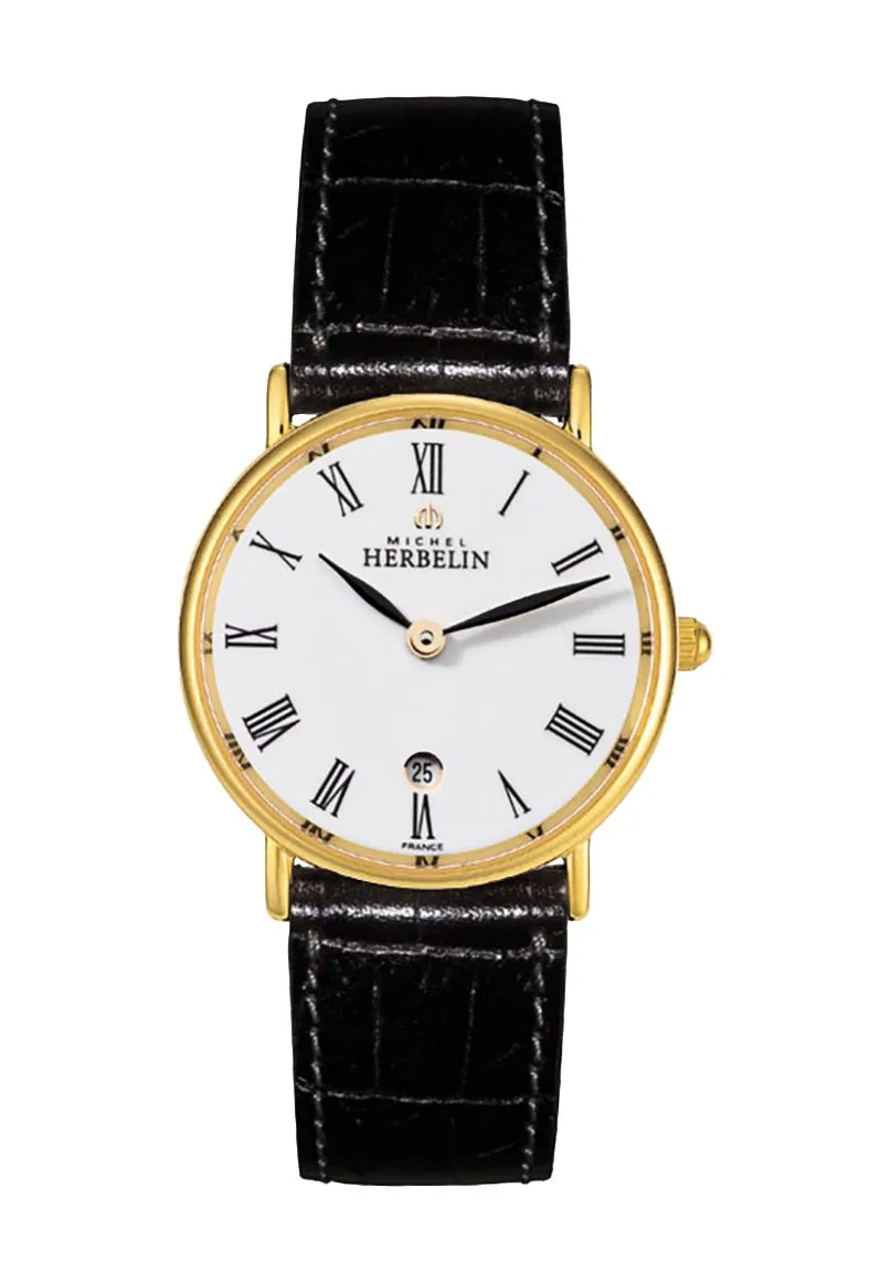Klassische Lederuhr mit römischen Ziffern