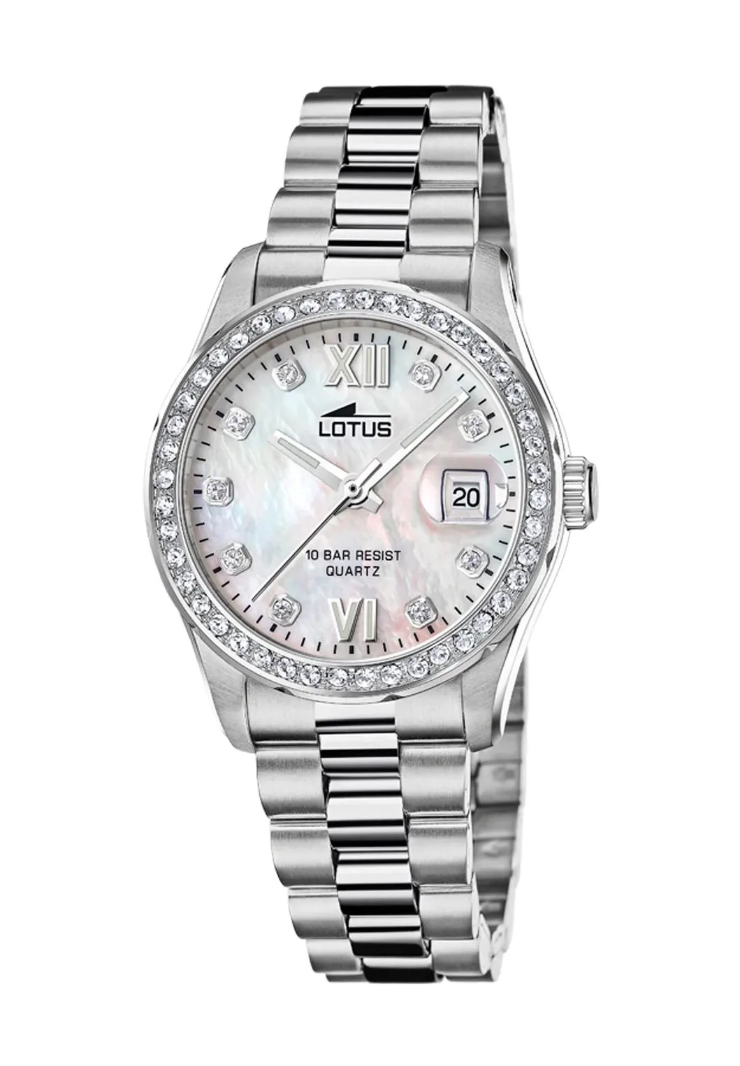 Elegante Perlmutt-Uhr mit Kristallbesatz