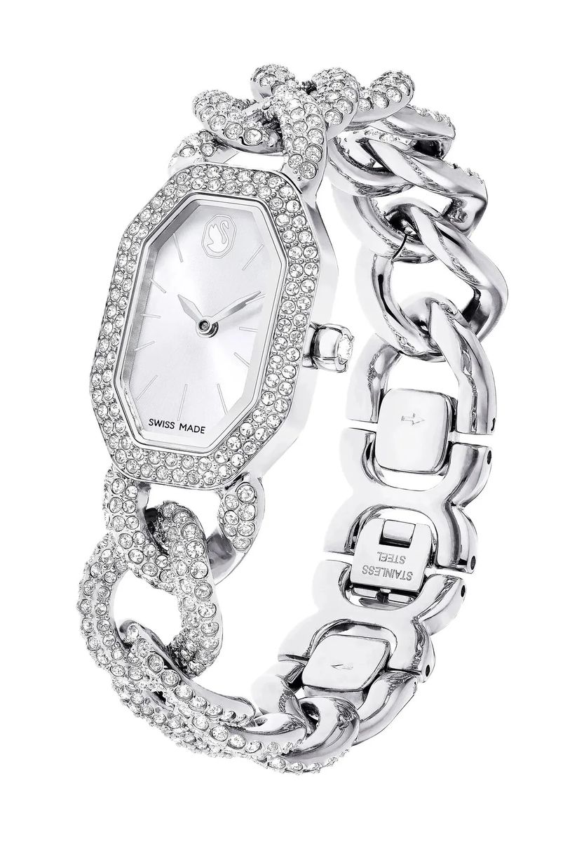Elegante Oktagon-Armbanduhr mit Kristallkette