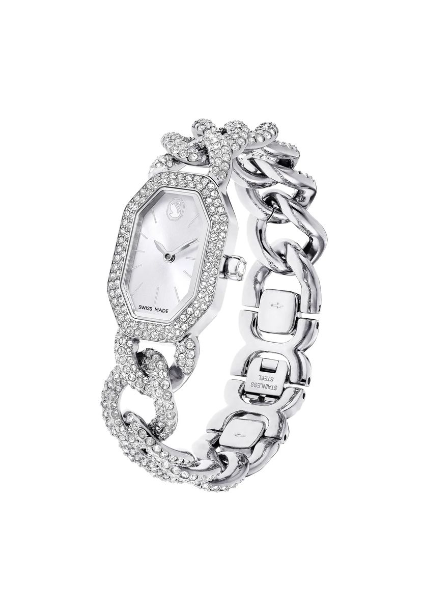 Elegante Oktagon-Armbanduhr mit Kristallkette