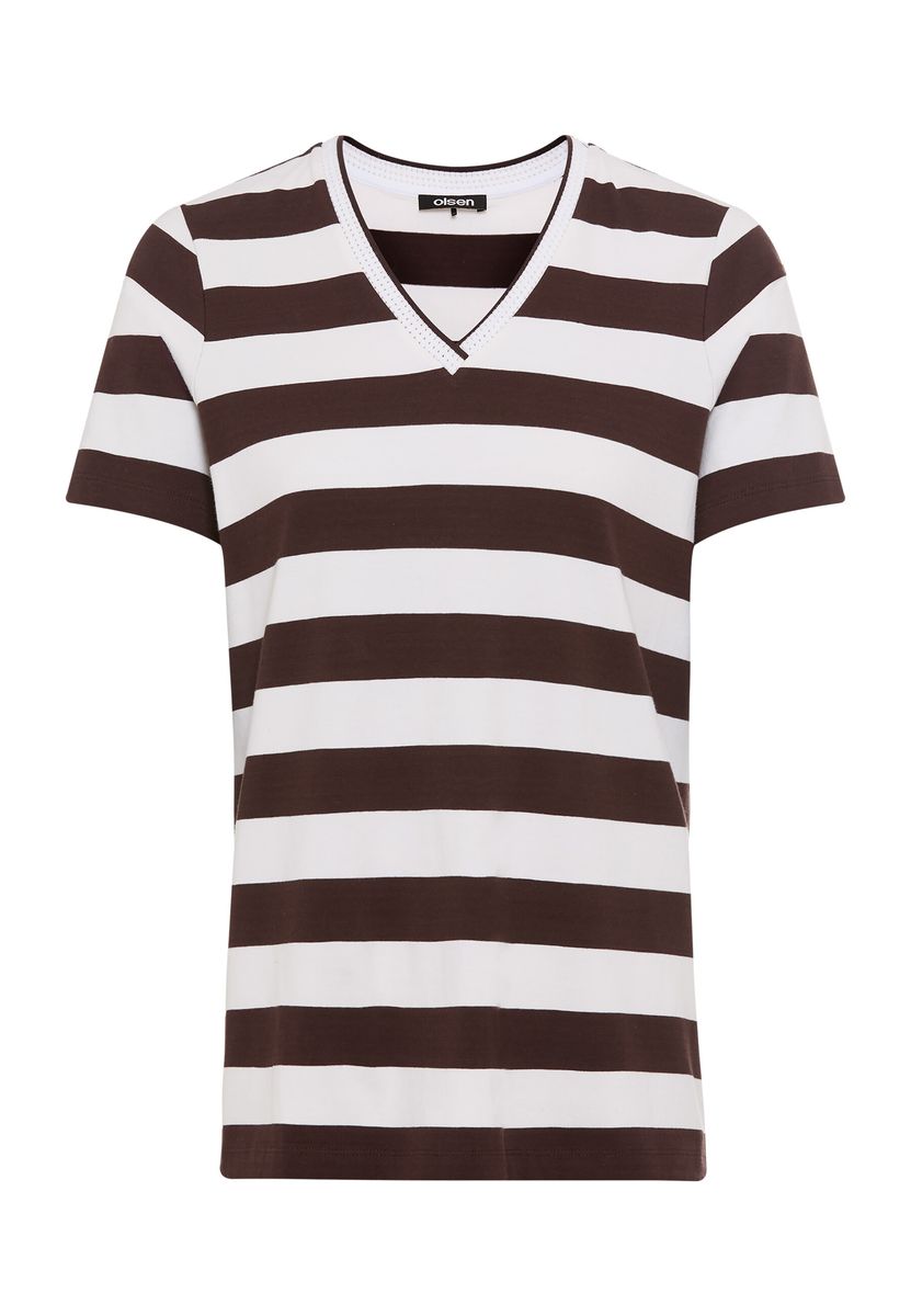 Gestreiftes V-Neck Baumwoll-T-Shirt