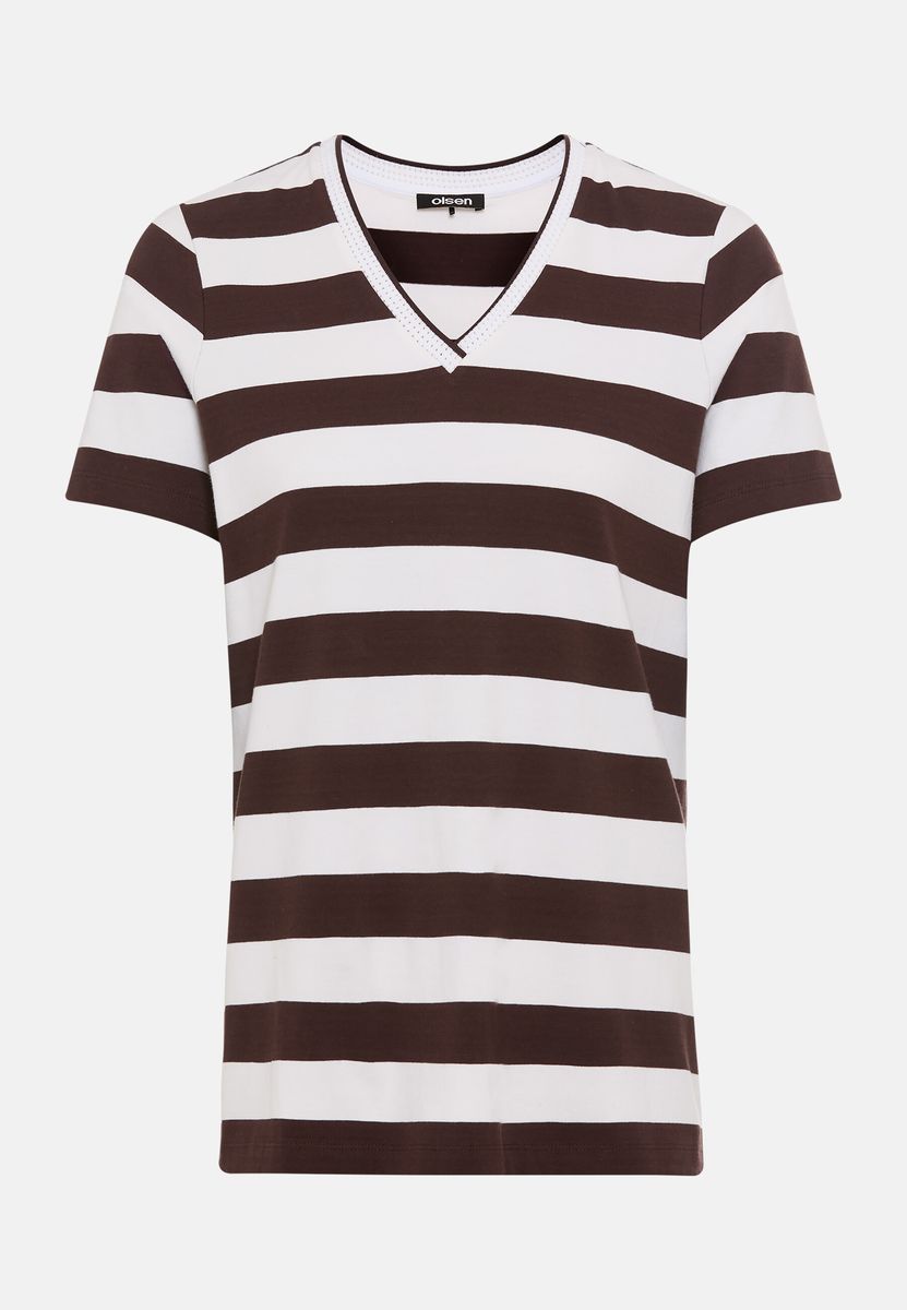 Gestreiftes V-Neck Baumwoll-T-Shirt