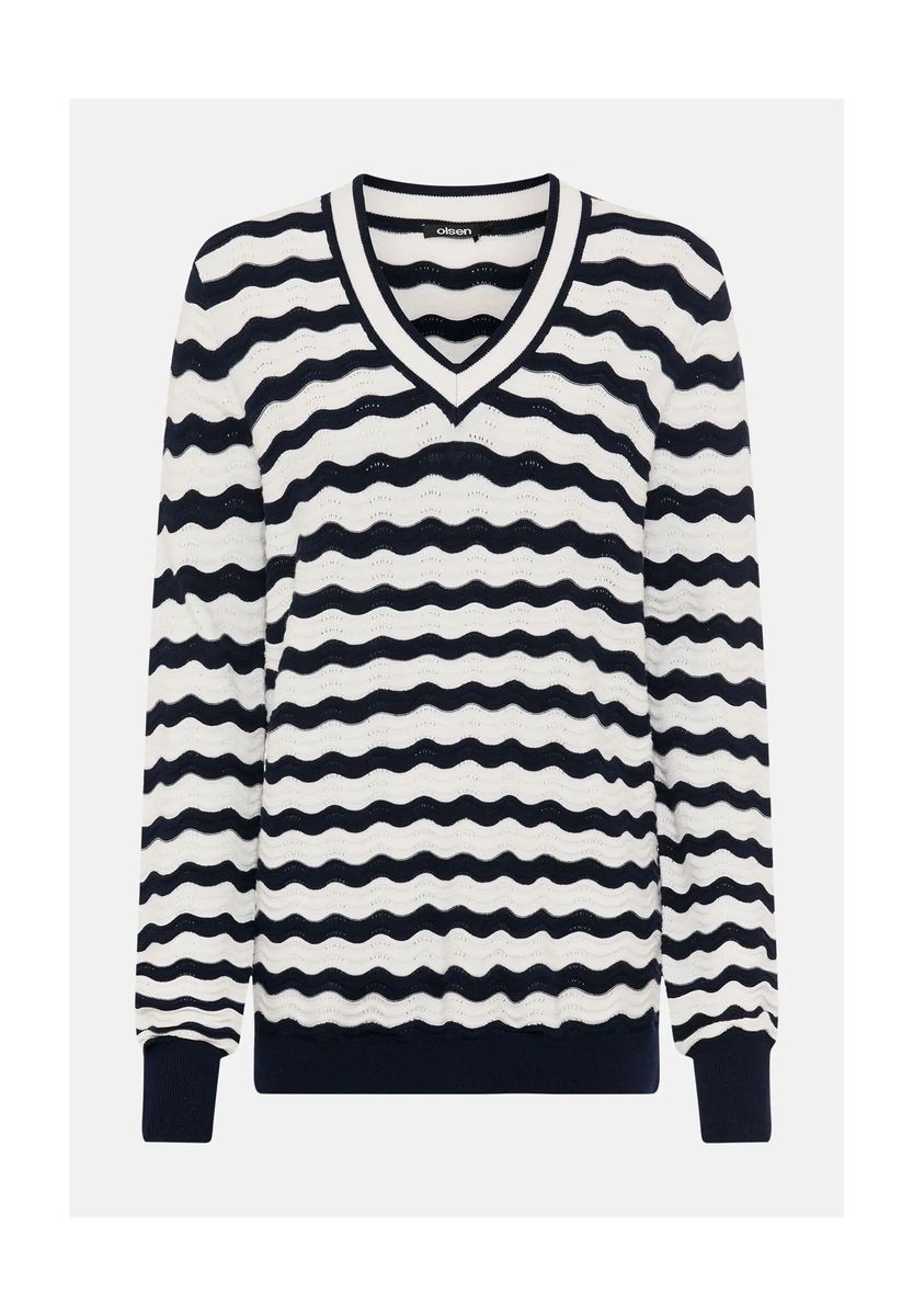 V-Ausschnitt-Pullover mit Wellenmuster