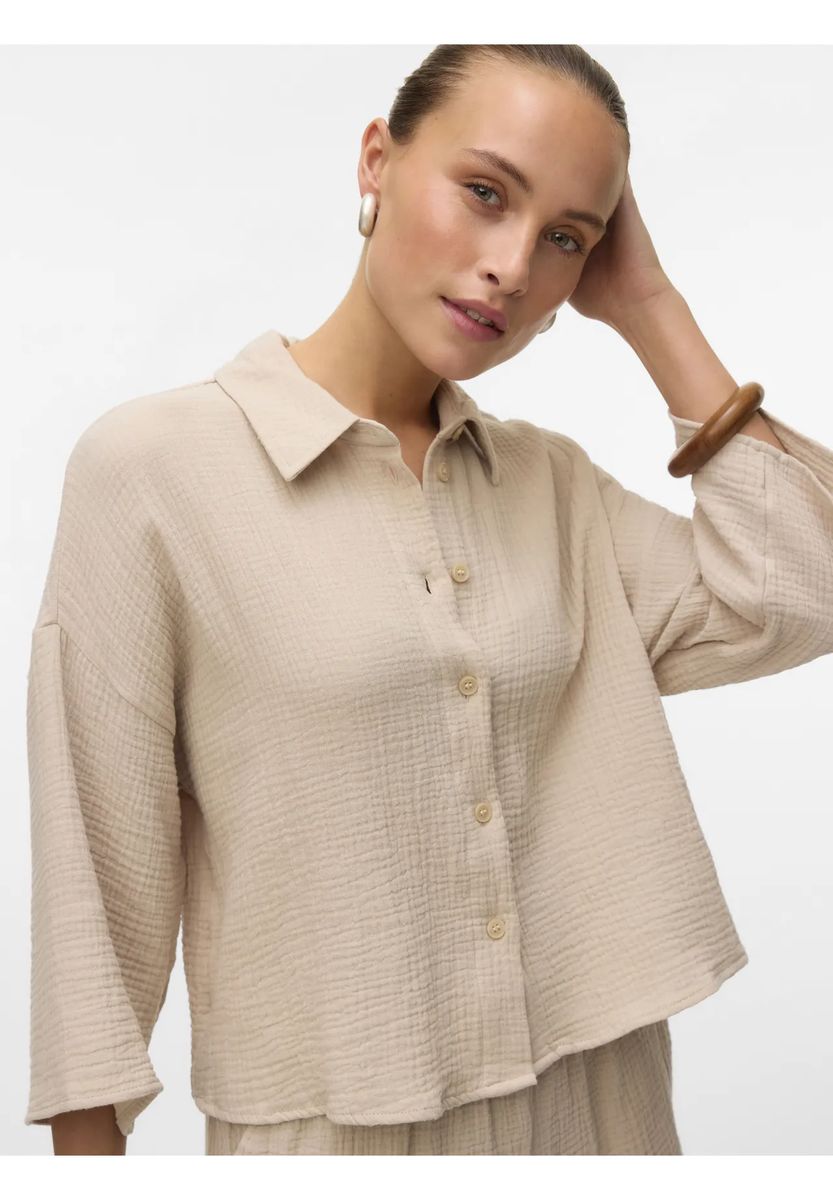 Strukturierte Muslin-Bluse mit weiten Ärmeln