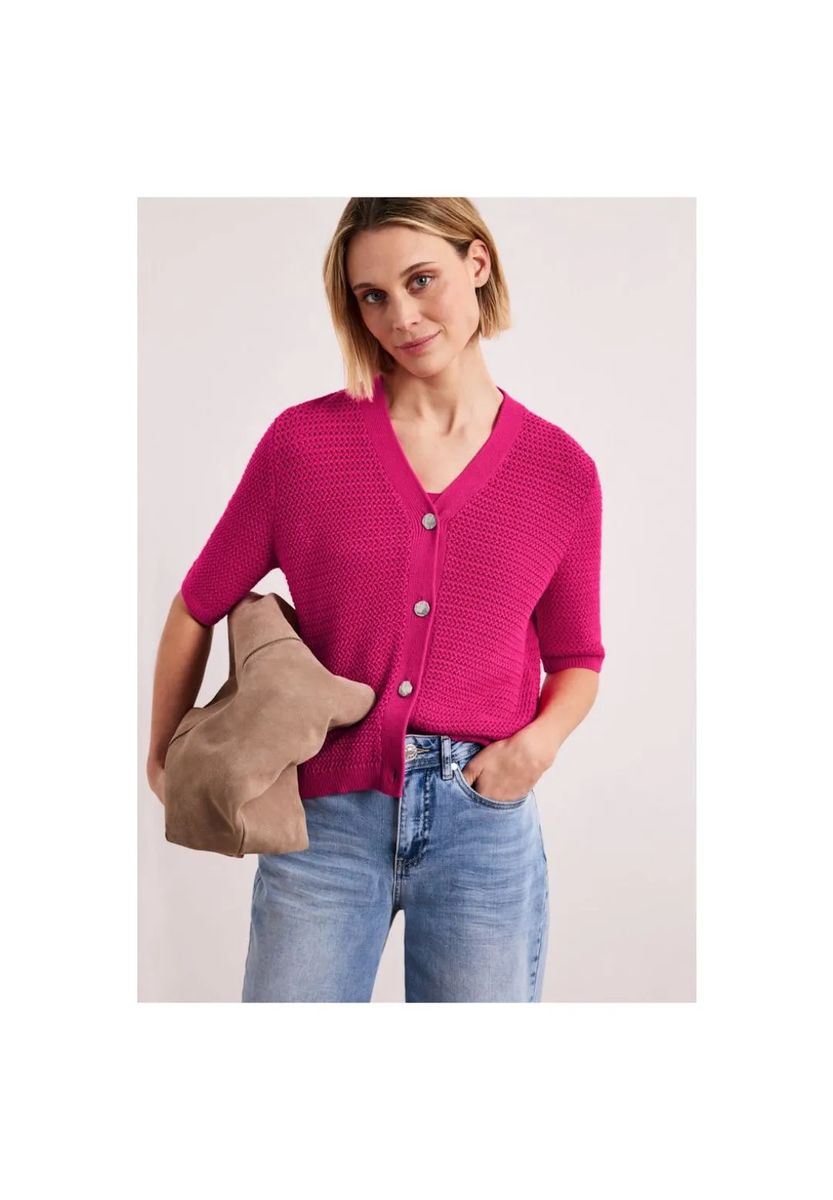 Strukturierte Kurzarm-Strickjacke mit V-Ausschnitt